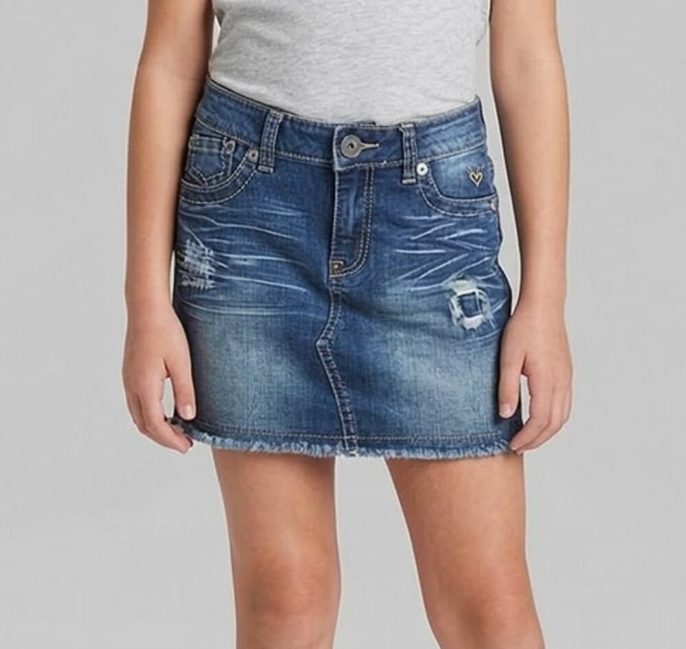 Justice Blue Denim Distressed Skort Size 12S Cotton Spandex
